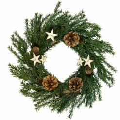 Northlight Pine Cones And Stars Pine Sprig Christmas Wreath, 10-Inch, Unlit