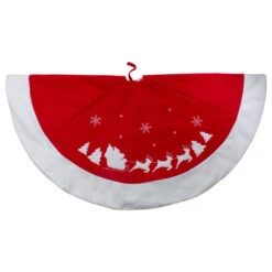 Northlight 48" Red Sleigh And Reindeer Embroidered Christmas Tree Skirt