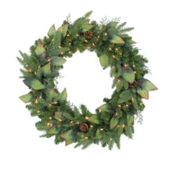 Northlight Pre-Lit Mixed Winter Pine Artificial Christmas Wreath - 30 Inch, Clear Lights