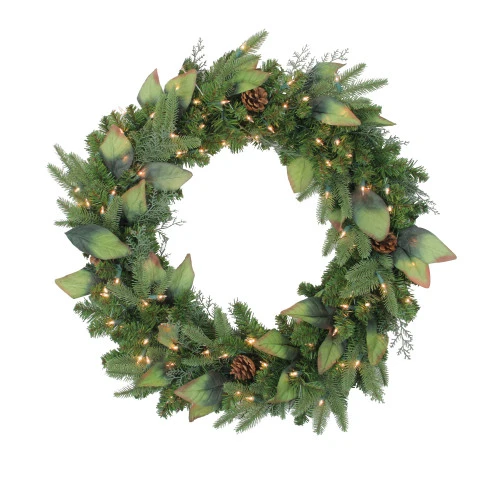 Northlight Pre-Lit Mixed Winter Pine Artificial Christmas Wreath - 30 Inch, Clear Lights 1 Northlight Pre-Lit Mixed Winter Pine Artificial Christmas Wreath - 30 Inch, Clear Lights