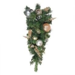 Northlight 32" Green And Rose Gold Ball Ornament Pine Artificial Christmas Teardrop Swag - Unlit