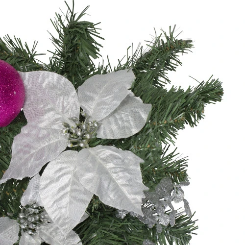 Northlight 24" Pre-Decorated Pink Ball Ornament And Poinsettia Artificial Christmas Teardrop Swag, Unlit 2 Northlight 24" Pre-Decorated Pink Ball Ornament And Poinsettia Artificial Christmas Teardrop Swag, Unlit - Image 2