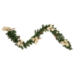 Northlight 6' X 9" Poinsettia And Pinecone Artificial Christmas Garland, Unlit