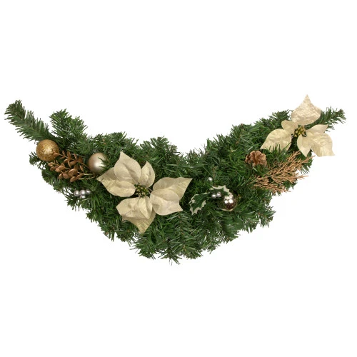 Northlight 32" Gold Poinsettia And Pinecone Artificial Christmas Swag, Unlit 1 Northlight 32" Gold Poinsettia And Pinecone Artificial Christmas Swag, Unlit