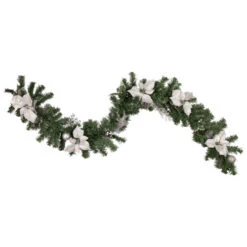 Northlight 6' X 9" Silver Poinsettia And Pinecone Artificial Christmas Garland, Unlit