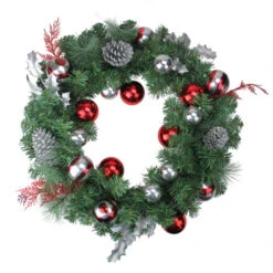 Northlight Red And Silver Ornaments Artificial Christmas Wreath - 24-Inch, Unlit