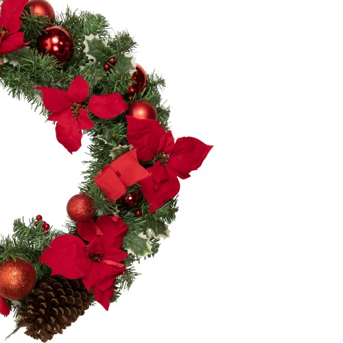 Northlight Poinsettia With Pinecone And Ball Artificial Christmas Wreath, 24-Inch, Unlit 4 Northlight Poinsettia With Pinecone And Ball Artificial Christmas Wreath, 24-Inch, Unlit - Image 4