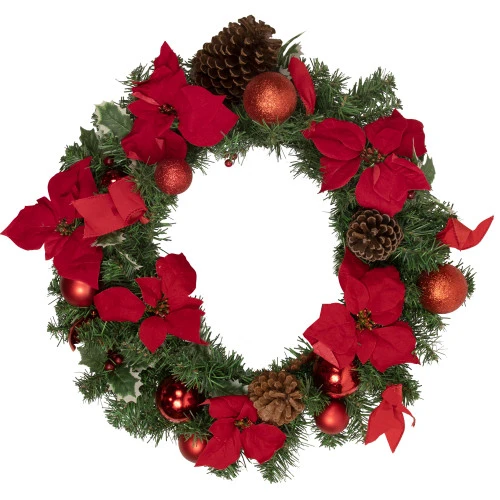 Northlight Poinsettia With Pinecone And Ball Artificial Christmas Wreath, 24-Inch, Unlit 1 Northlight Poinsettia With Pinecone And Ball Artificial Christmas Wreath, 24-Inch, Unlit