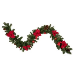 Northlight 6' X 9" Red Pre-Decorated Poinsettia And Pine Cone Artificial Christmas Garland - Unlit