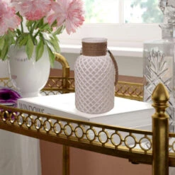 Northlight 10" White And Brown Diamond Texture Glass Pillar Candle Holder Lantern -Chic Christmas Decoration northlight sd37718 03 98863.1602034737