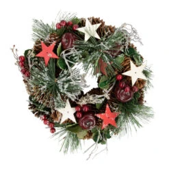 Northlight Apples, Stars And Pine Cones Frosted Artificial Christmas Wreath, 10-Inch, Unlit