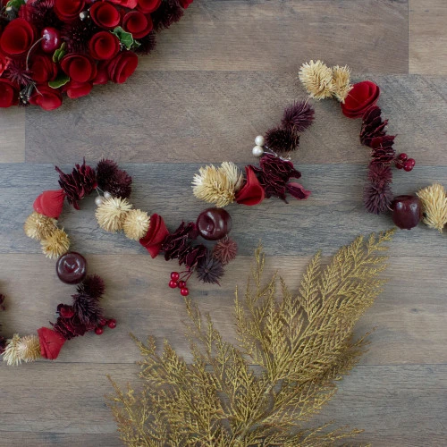 Northlight 5' X 2.5" Red Rose And Apple Artificial Christmas Garland - Unlit 2 Northlight 5' X 2.5" Red Rose And Apple Artificial Christmas Garland - Unlit - Image 2