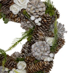 Northlight White Rose And Pine Cones Artificial Christmas Wreath, 13-Inch, Unlit -Chic Christmas Decoration northlight sh36200 2 79353.1588355108