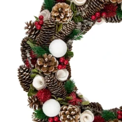 Northlight Frosted Pine Cone And Wooden Rose Artificial Christmas Wreath, 19-Inch, Unlit -Chic Christmas Decoration northlight sh36205 2 25811.1588359032