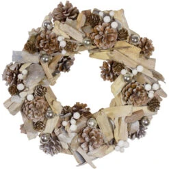 Northlight White Driftwood And Pine Cone Artificial Christmas Wreath - 13-Inch Unlit