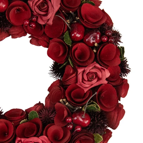 Northlight Red Wooden Rose And Berry Artificial Wreath, 13-Inch, Unlit 3 Northlight Red Wooden Rose And Berry Artificial Wreath, 13-Inch, Unlit - Image 3
