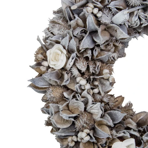 Northlight White Rose And Winter Botanicals Artificial Christmas Wreath, 13.5-Inch, Unlit 3 Northlight White Rose And Winter Botanicals Artificial Christmas Wreath, 13.5-Inch, Unlit - Image 3