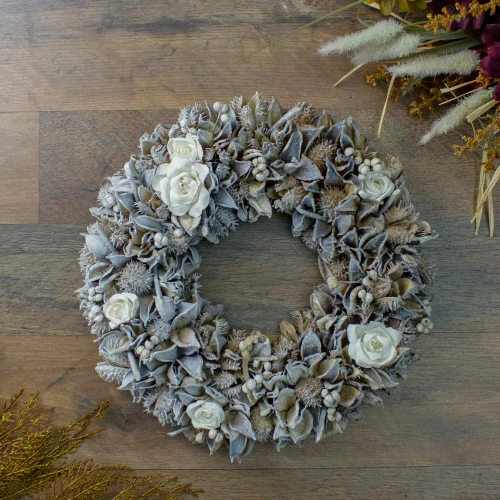 Northlight White Rose And Winter Botanicals Artificial Christmas Wreath, 13.5-Inch, Unlit 2 Northlight White Rose And Winter Botanicals Artificial Christmas Wreath, 13.5-Inch, Unlit - Image 2