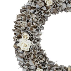 Northlight White Glittered Rose And Walnut Shell Artificial Christmas Wreath - 19-Inch, Unlit -Chic Christmas Decoration northlight sh36214 2 22926.1588359055