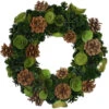 Northlight Green Wooden Rose And Pine Cone Artificial Christmas Wreath, 13.5-Inch, Unlit
