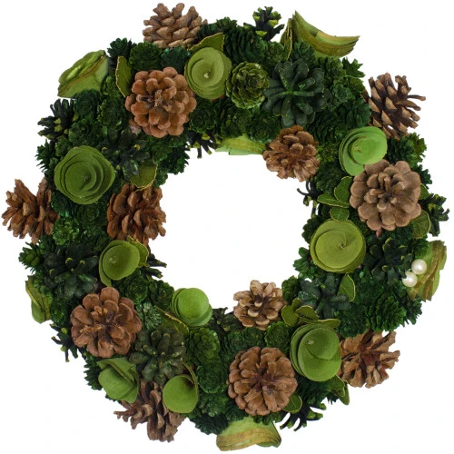 Northlight Green Wooden Rose And Pine Cone Artificial Christmas Wreath, 13.5-Inch, Unlit 1 Northlight Green Wooden Rose And Pine Cone Artificial Christmas Wreath, 13.5-Inch, Unlit