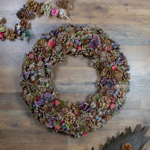 Northlight Sugared Purple Flowers And Pine Cones Artificial Christmas Wreath - 20-Inch, Unlit 2 Northlight Sugared Purple Flowers And Pine Cones Artificial Christmas Wreath - 20-Inch, Unlit - Image 2