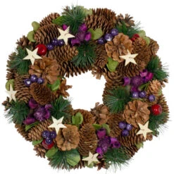 Northlight Pine Cones With Stars And Berries Artificial Christmas Wreath, 13-Inch, Unlit