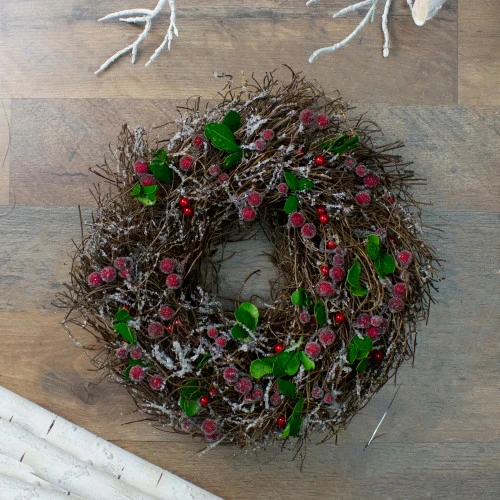 Northlight Frosted Brown Twig With Leaves And Berries Artificial Christmas Wreath - 13-Inch, Unlit 2 Northlight Frosted Brown Twig With Leaves And Berries Artificial Christmas Wreath - 13-Inch, Unlit - Image 2