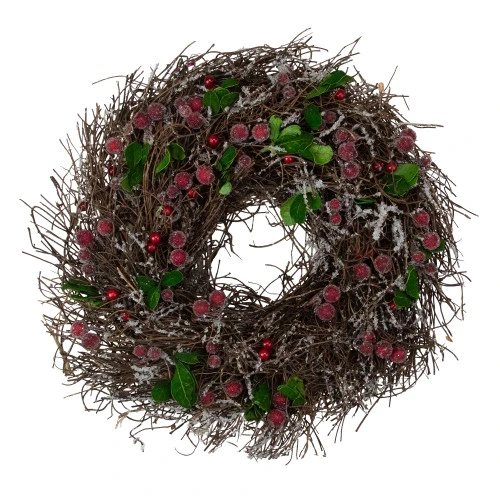 Northlight Frosted Brown Twig With Leaves And Berries Artificial Christmas Wreath - 13-Inch, Unlit 1 Northlight Frosted Brown Twig With Leaves And Berries Artificial Christmas Wreath - 13-Inch, Unlit