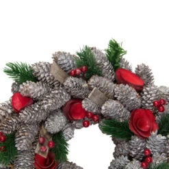 Northlight Pine Cones And Red Wooden Roses Artificial Christmas Wreath, 10-Inch, Unlit -Chic Christmas Decoration northlight sh86451 1 61260.1634470496