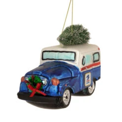Northlight 5" Blue And White "U.S. Mail" Service Truck With Tree Glass Christmas Ornament -Chic Christmas Decoration northlight tr15206 2 25230.1665260519