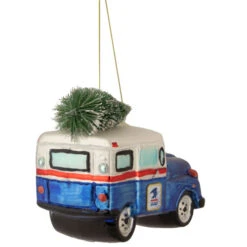 Northlight 5" Blue And White "U.S. Mail" Service Truck With Tree Glass Christmas Ornament -Chic Christmas Decoration northlight tr15206 3 63709.1665260519