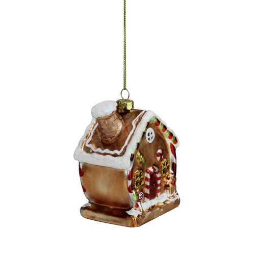 Northlight 3.75" Glittered Gingerbread House Glass Christmas Ornament 2 Northlight 3.75" Glittered Gingerbread House Glass Christmas Ornament - Image 2