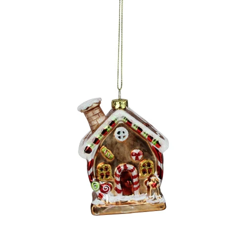 Northlight 3.75" Glittered Gingerbread House Glass Christmas Ornament 1 Northlight 3.75" Glittered Gingerbread House Glass Christmas Ornament