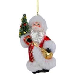 Northlight 6.25" Santa Claus With Christmas Tree Glass Ornament