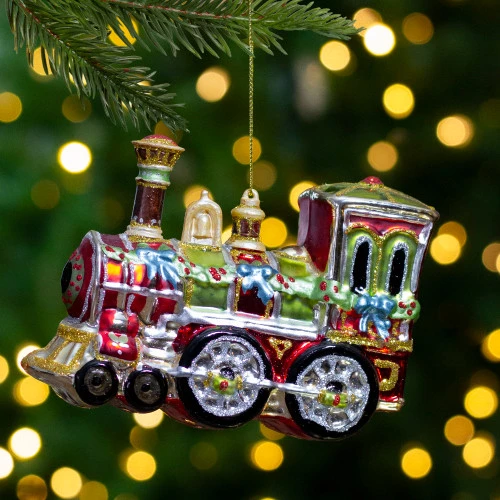Northlight 5.5" Red And Green Train Glittered Glass Christmas Ornament 2 Northlight 5.5" Red And Green Train Glittered Glass Christmas Ornament - Image 2