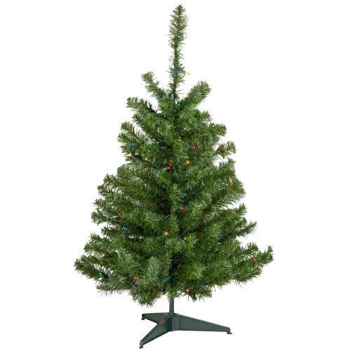 Northlight 3' Pre-Lit Medium Canadian Pine Artificial Christmas Tree, Multicolor Lights 1 Northlight 3' Pre-Lit Medium Canadian Pine Artificial Christmas Tree, Multicolor Lights