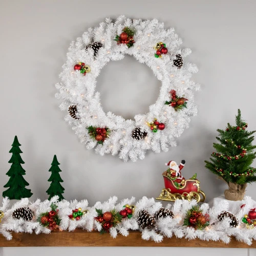 Northlight Pre-Lit LED White Canadian Pine Artificial Christmas Wreath, 30-Inch, Clear Lights 3 Northlight Pre-Lit LED White Canadian Pine Artificial Christmas Wreath, 30-Inch, Clear Lights - Image 3