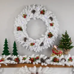 Northlight Pre-Lit White Pine LED Artificial Christmas Wreath - 36-Inch, Multicolor Lights -Chic Christmas Decoration northlight v15877 styled 2 02158.1690296404