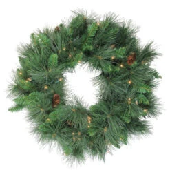 Northlight Pre-Lit White Valley Pine Artificial Christmas Wreath, 24-Inch, Clear Lights