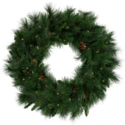 Northlight Pre-Lit White Valley Pine Artificial Christmas Wreath With Pinecones, 36-Inch, Clear Lights