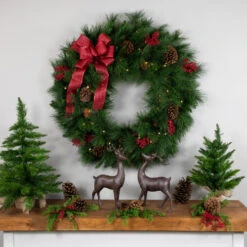 Northlight Pre-Lit White Valley Pine Artificial Christmas Wreath With Pinecones, 36-Inch, Clear Lights -Chic Christmas Decoration northlight v15936 styled 2 20863.1690296404