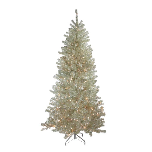 Northlight 6' Pre-Lit Silver Champagne Artificial Metallic Tinsel Christmas Tree - Clear Lights 1 Northlight 6' Pre-Lit Silver Champagne Artificial Metallic Tinsel Christmas Tree - Clear Lights