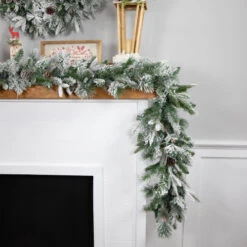 Northlight 9' X 14" Flocked Rosemary Emerald Angel Pine Artificial Christmas Garland - Unlit -Chic Christmas Decoration northlight v27389 styled 2 45752.1689863893