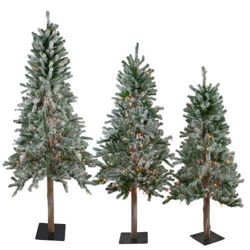 Northlight Set Of 3 Pre-Lit Slim Flocked Alpine Artificial Christmas Trees 6' - Multicolor Lights 1 Northlight Set Of 3 Pre-Lit Slim Flocked Alpine Artificial Christmas Trees 6' - Multicolor Lights