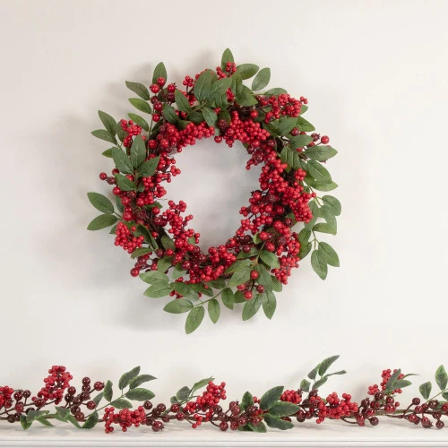 Northlight Lush Berry And Leaf Artificial Christmas Wreath, 18-Inch, Unlit 2 Northlight Lush Berry And Leaf Artificial Christmas Wreath, 18-Inch, Unlit - Image 2