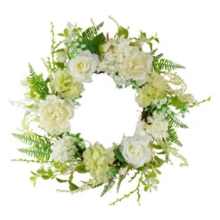 Northlight Peony And Rose Artificial Spring Wreath, White And Green - 24-Inch