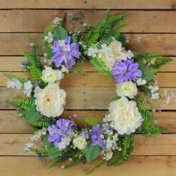 Northlight Daisy And Peony Foliage Twig Artificial Floral Wreath, Purple 22-Inch -Chic Christmas Decoration northlight vm18647 3201 85611.1588362472