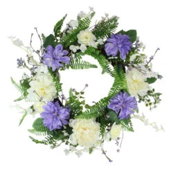 Northlight Daisy And Peony Foliage Twig Artificial Floral Wreath, Purple 22-Inch