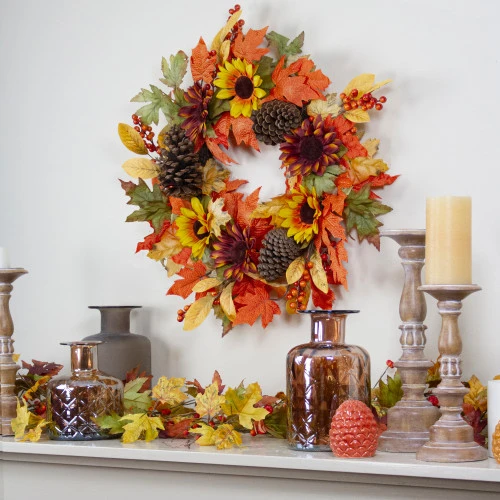 Northlight Sunflower And Pine Cone Artificial Thanksgiving Wreath - 24-Inch, Unlit 2 Northlight Sunflower And Pine Cone Artificial Thanksgiving Wreath - 24-Inch, Unlit - Image 2